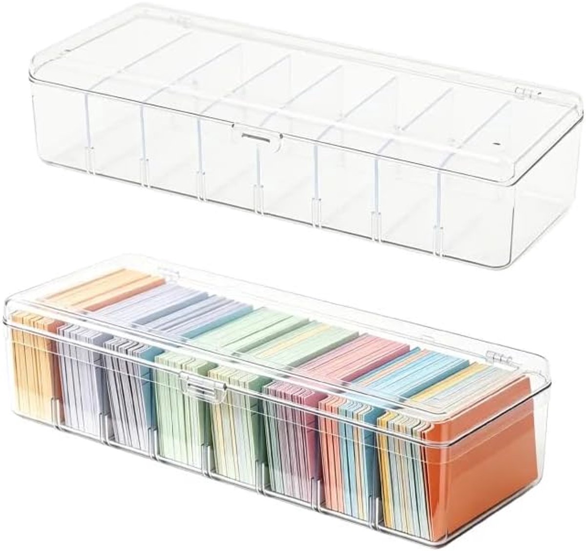 2 stuks indexdoos met afneembare scheidingsplank: 26,5 x 9,8 x 7,5 cm, transparante indexkaartenbox met deksel, indexkaartenbox voor 700 kaarten, leerkaarten, visitekaartjes