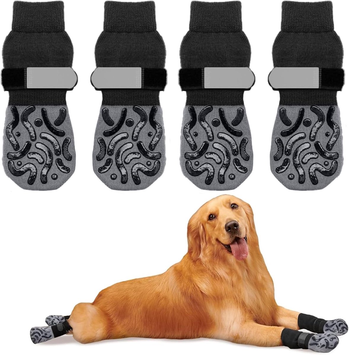 Schoenen sokken met verstelbare riemen klittenbandsluiting, pootbescherming hond huisdierbescherming sokken op hardhouten vloer (L)