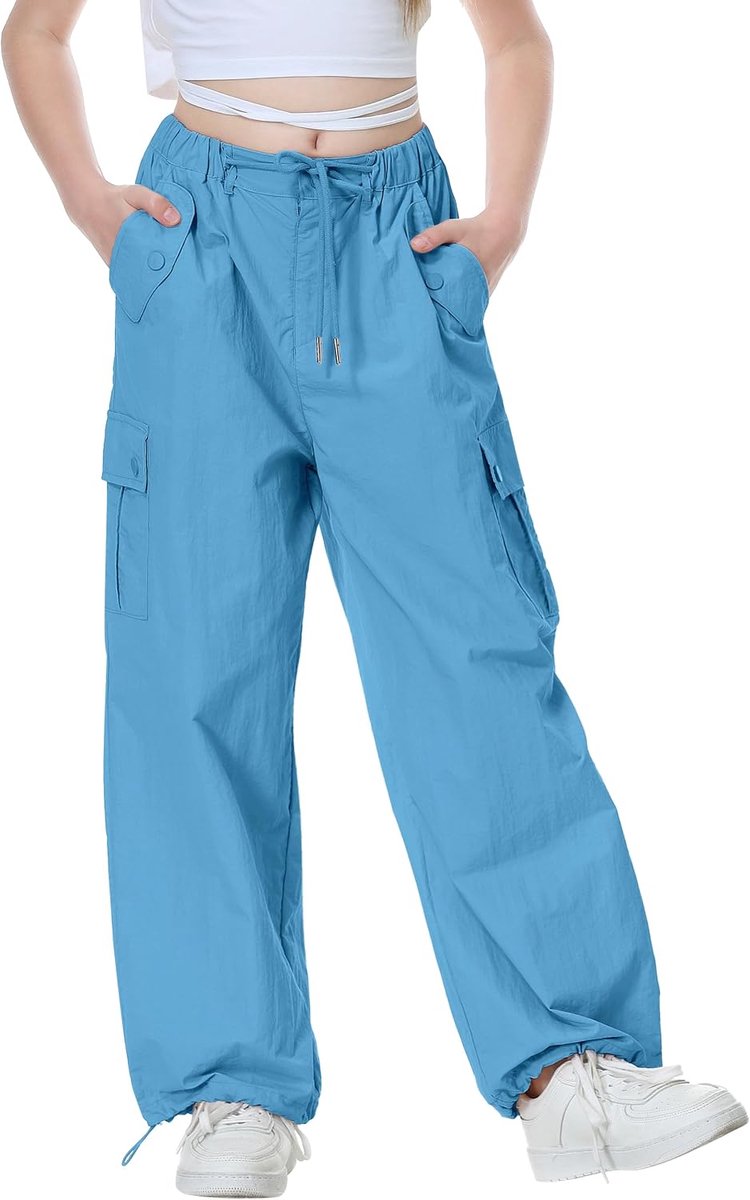 Parachute Baggy Cargo Broek voor Meisjes, Y2K Vintage Joggingbroek met Verstelbare Elastische Taille voor Kinderen