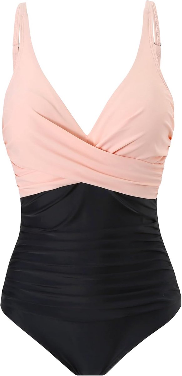 Badpak voor dames, eendelig, met V-hals en hoge taille, buikcontrole, push-up, zwempak, badmode