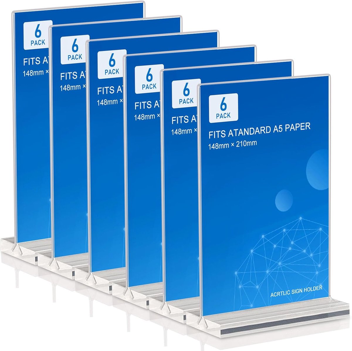 6 stuks acryl tafelstandaard, A5- en T-standaard, transparant kunststof displayrek, menurek, A5 prijskaartjes, reclamestandaard voor restaurants en kantoor