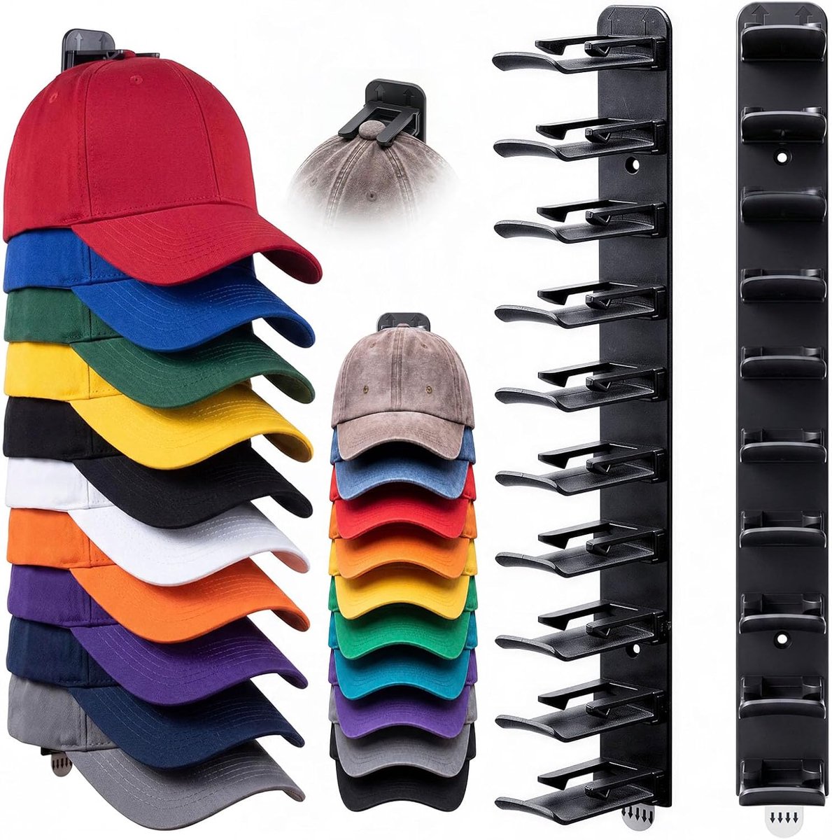Hoedorganisator voor honkbalpetten 2 stuks, hoedenrek voor muur met sterke lijm voor maximaal 20 hoeden, kaprek hanger voor deurkast, wandgemonteerde hoedhouder voor opslag van honkbalhoed