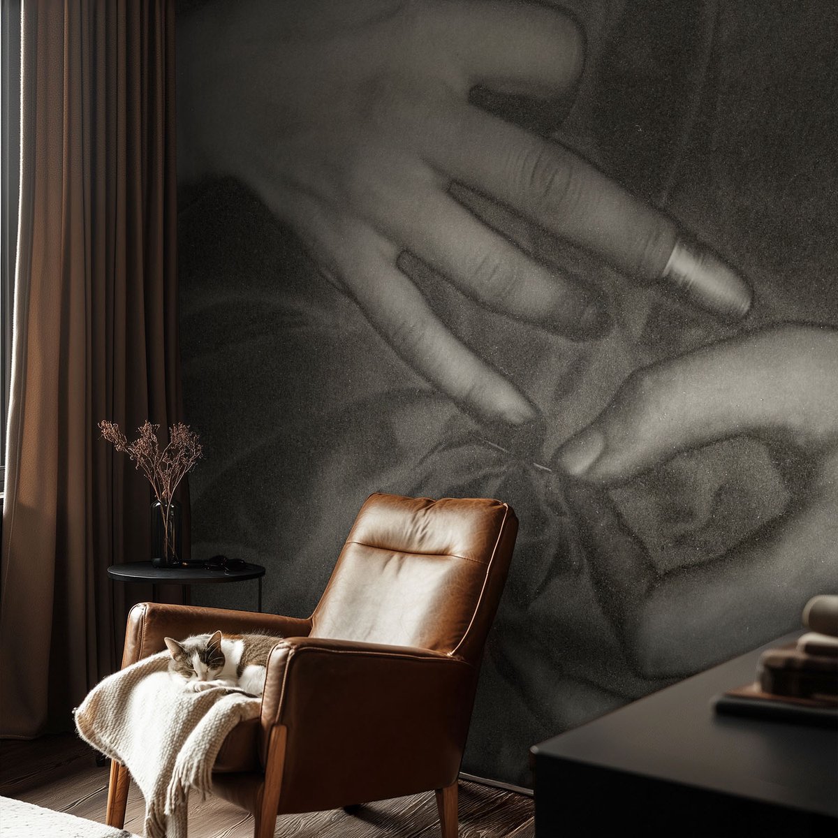 Coloray Vliesbehang - Zwart Snellijm Behang - 104x70 cm - Handenmateriaal Fotobehang Vlies - Woonkamer behang Mensen - Muurschildering - Hal behang