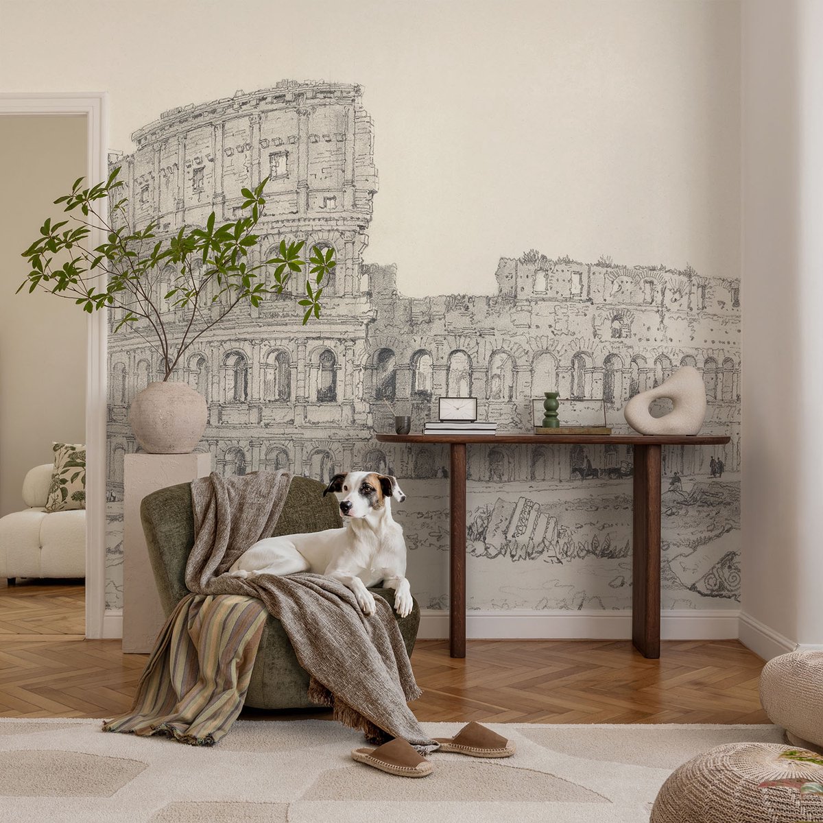 Coloray Vliesbehang - Zwart-Wit Snellijm Behang - 104x70 cm - Oude Ruïnes Muurschildering - Gang behang Architectuur - Fotobehang Vlies - Slaapkamer behang