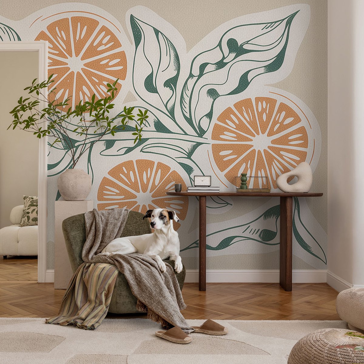 Coloray Vliesbehang - Wit Snellijm Behang - 104x70 cm - Vruchtpatronen Fotobehang Vlies - Woonkamer behang Bloemen En Planten - Muurschildering - Woonkamer behang