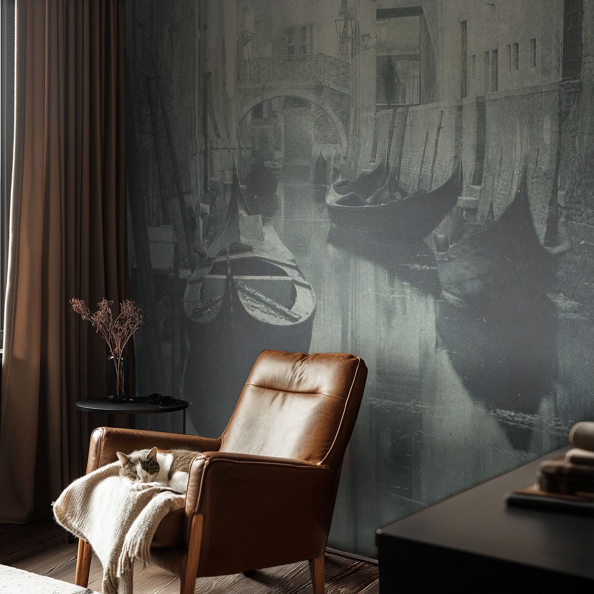Coloray Vliesbehang - Grijs Snellijm Behang - 104x70 cm - Oud Kanaal Muurschildering - Slaapkamer behang Architectuur - Fotobehang Vlies - Slaapkamer behang