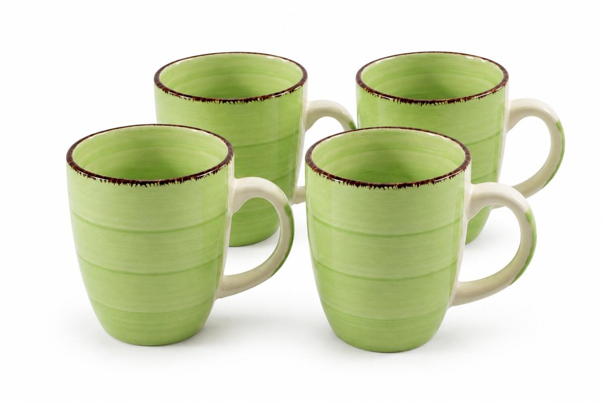 Bellatio Design Koffiemok Colourful Morning - 4x - groen - keramiek - 340 ml - theemokken