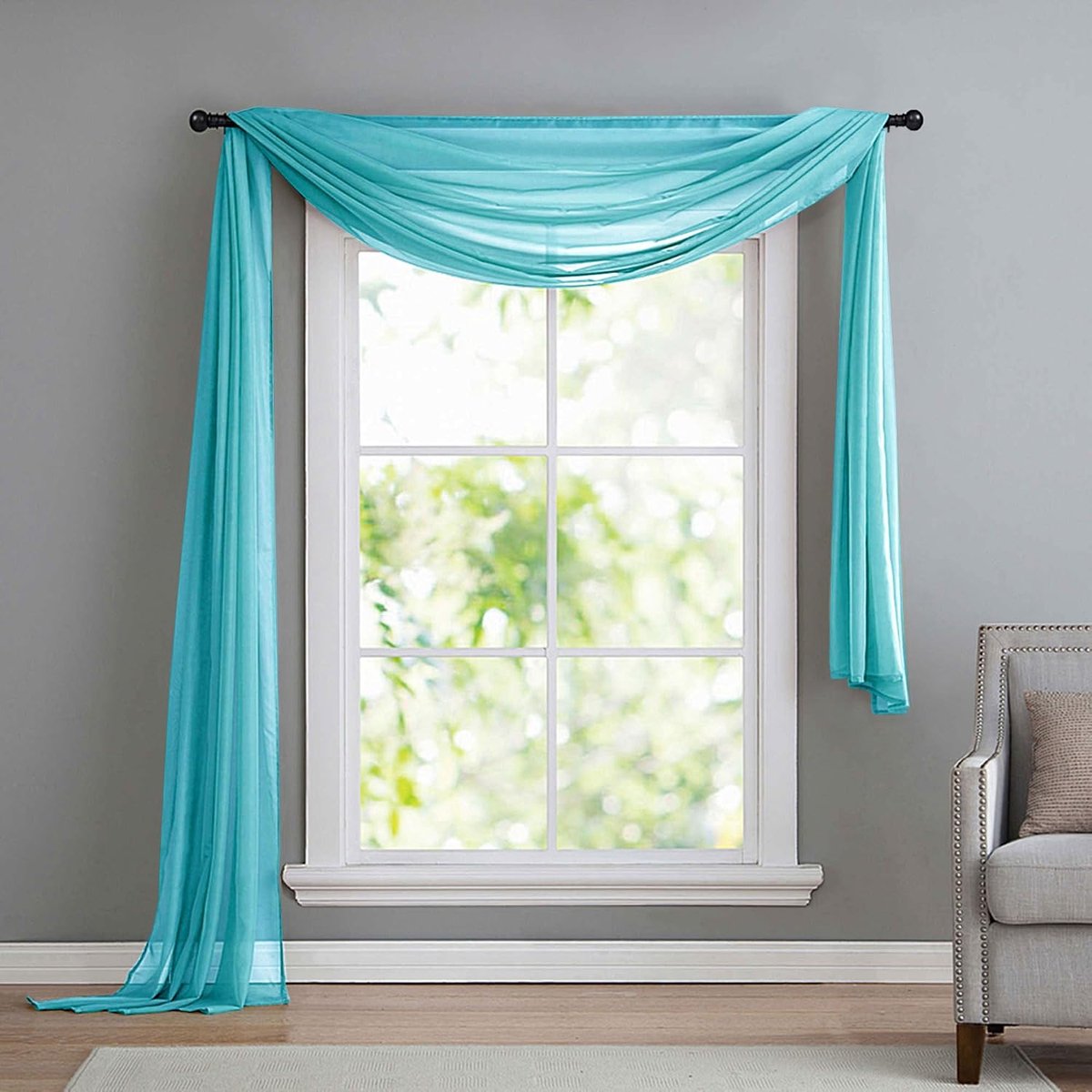 Vrije hand deco van transparante voile, de ideale aanvulling op onze gordijnen, 140x600, blauw, 560