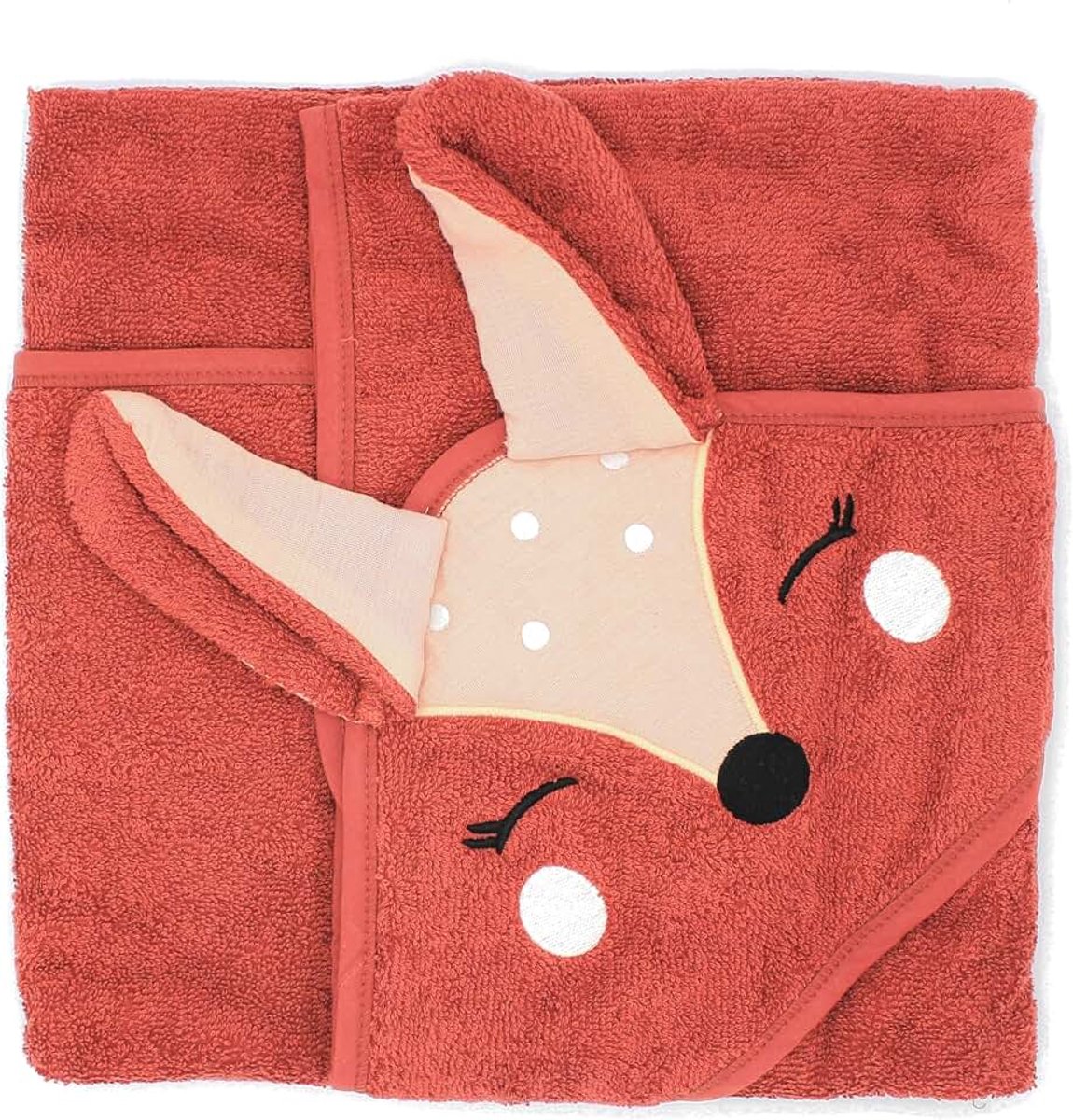Babybadhanddoek met capuchon in schattige dierenontwerpen | Super zacht, dik, warm en absorberend | OEKO-TEX gecertificeerd en machinewasbaar | 75 cm x 75 cm (rode en roze vos