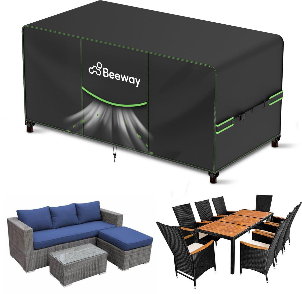 Famanu Waterdichte tuinmeubelafdekking, 200 x 160 x 73 cm, beschermhoes voor tuintafels, terrasmeubels, meubelsets - 420D Oxford-weefsel, anti-uv, winterbestendig wit