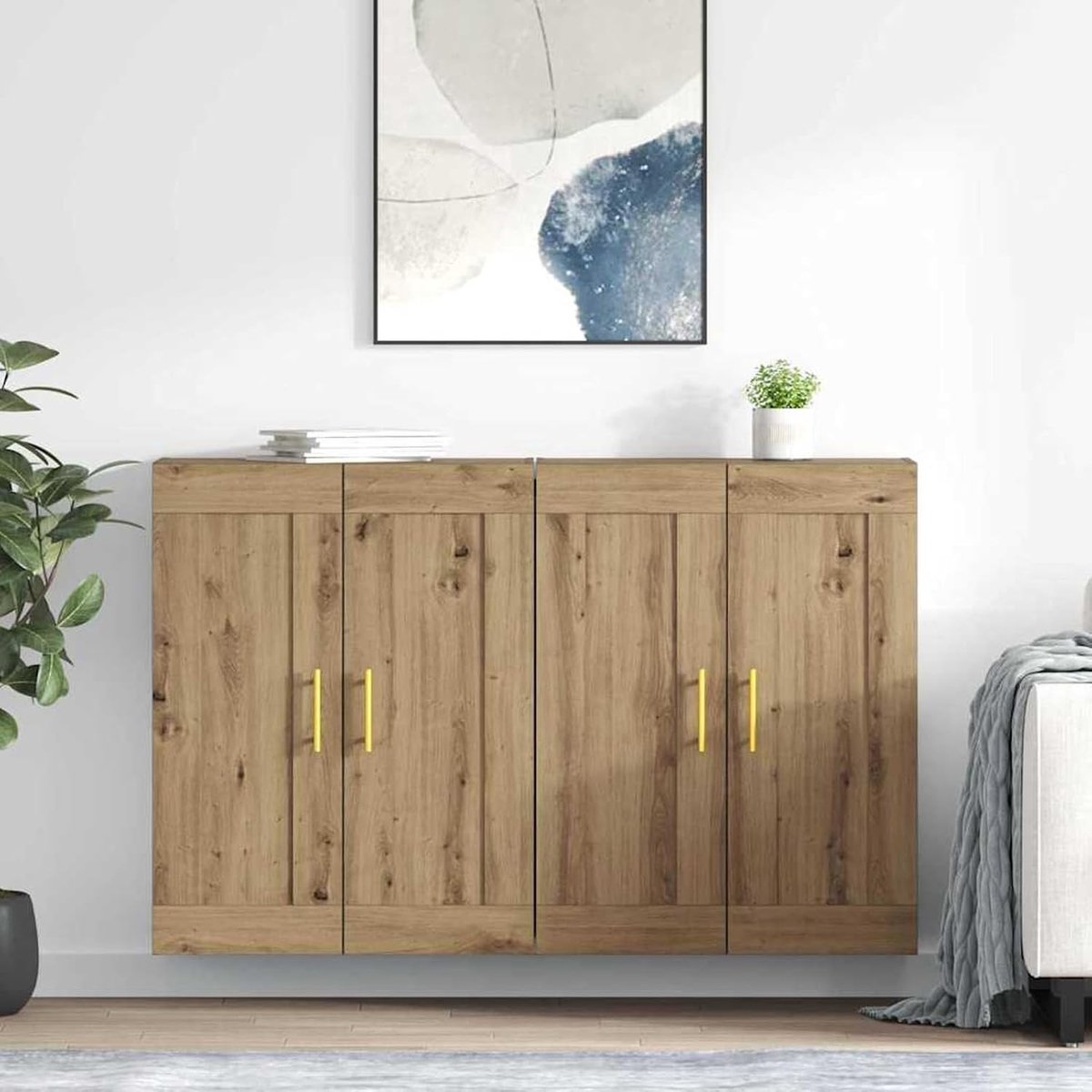 Wandkast met 4 deuren houtmateriaal Artisan eiken 69,5 x 34 x 90 cm 2 stuks voor kleine ruimtes