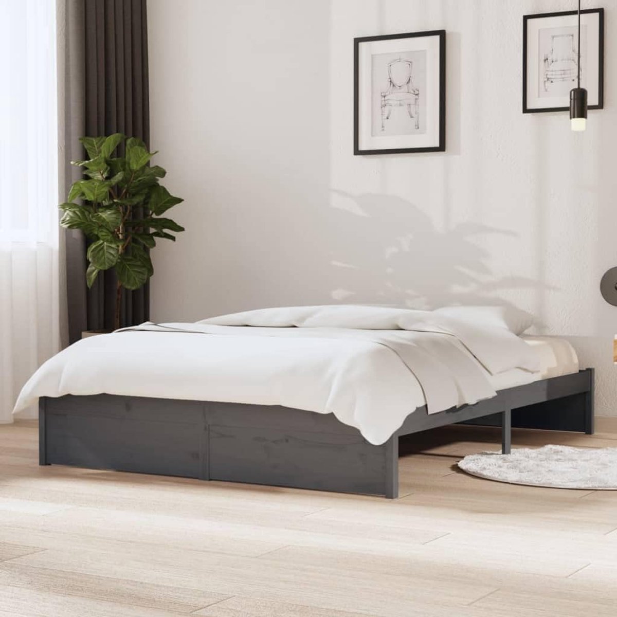 Grenenhout modern slaapkamerbedframe standaard grijs 140x200 cm