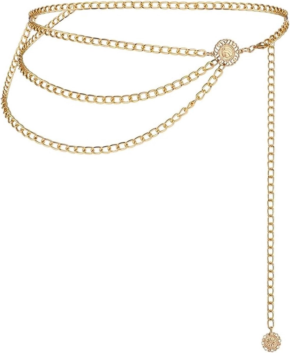 Verstelbare Gouden Tailleband met Holle Zonnebloem Design - Retro Mode Accessoire voor Dameskleding, One Size, Perfect voor Feestjes en Casual Outfits