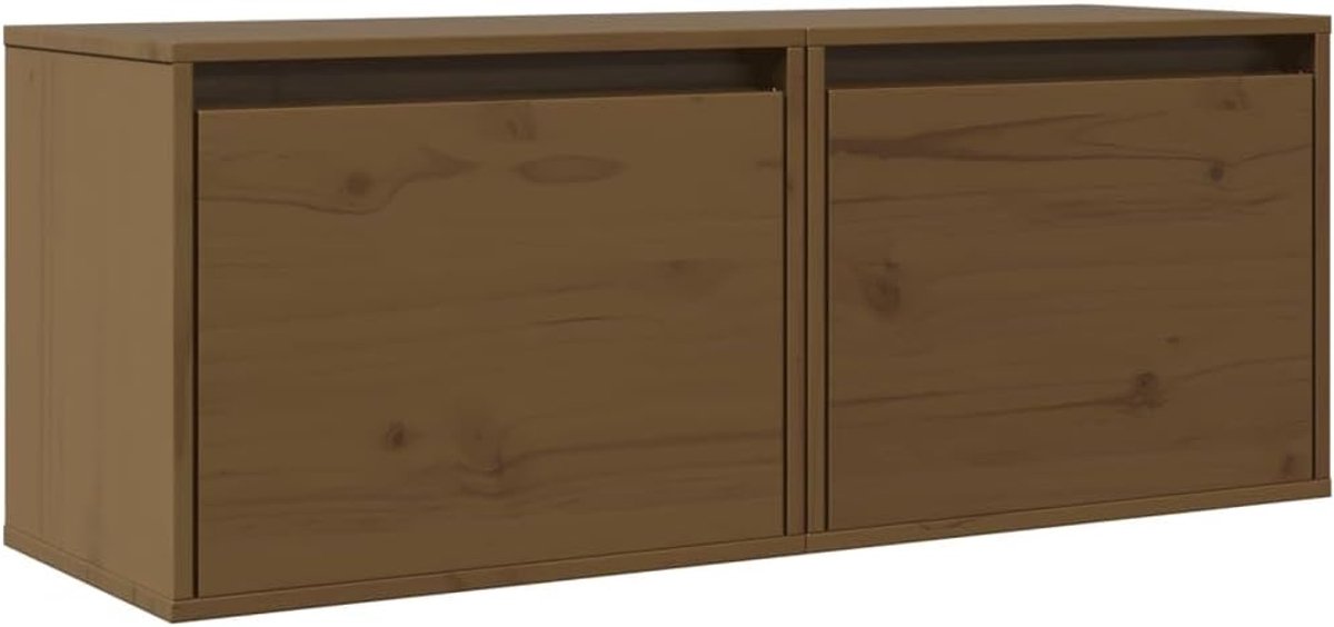 Boekenkast, badkamerrek, zwevende plank, wandkasten, 2 stuks, honingbruin, 45 x 30 x 35 cm, massief grenen voor woonkamer, balkon, kantoor, keuken