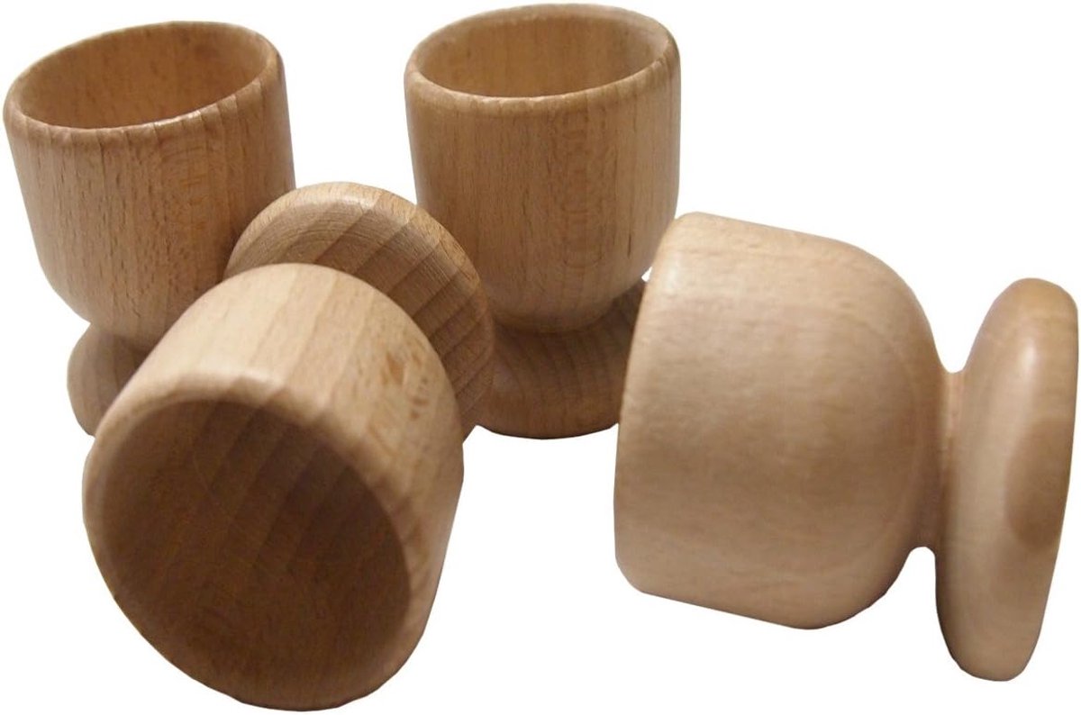 Efo Houten Eierdopjes - Gekookte Eierhouder - Paasdecor - Kunst en Ambacht DIY Onafgewerkt Hout - Paasgeschenk - Eierdopje Set van 4