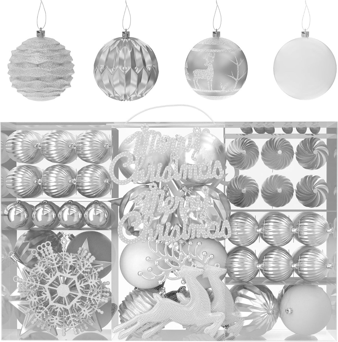 Kerstballen - 108 stuks in zilver | Kerstboombal van kunststof voor kerstdecoratie en adventskalender sieraden