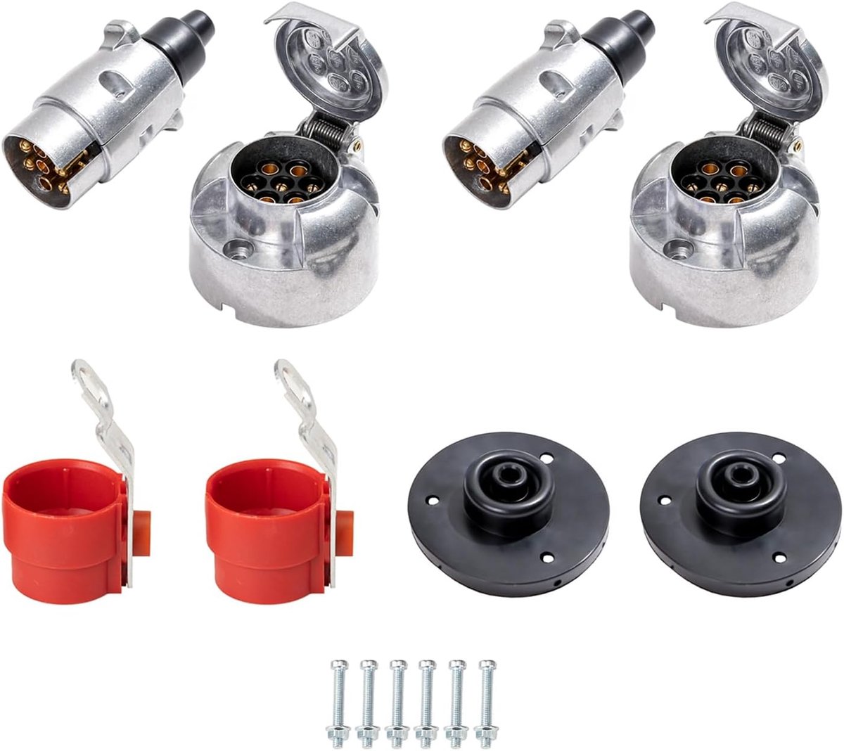2 stuks aanhangwagenstekker stopcontact 7-polig, 12V waterdicht aluminiumlegering aanhangwagenstekker stopcontact 7-polig, met aanhangwagenstekkerhouder en stopcontact