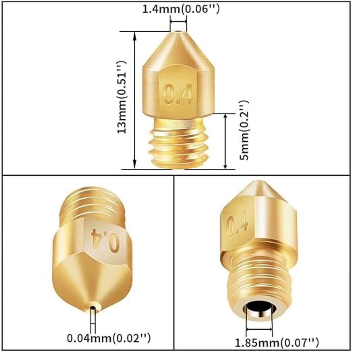 Extruder 3D-printer, hotend compatibel met Ender extruderkop 24 V V5 met 5 stuks MK8 messing 0,4 mm V6 sproeiers