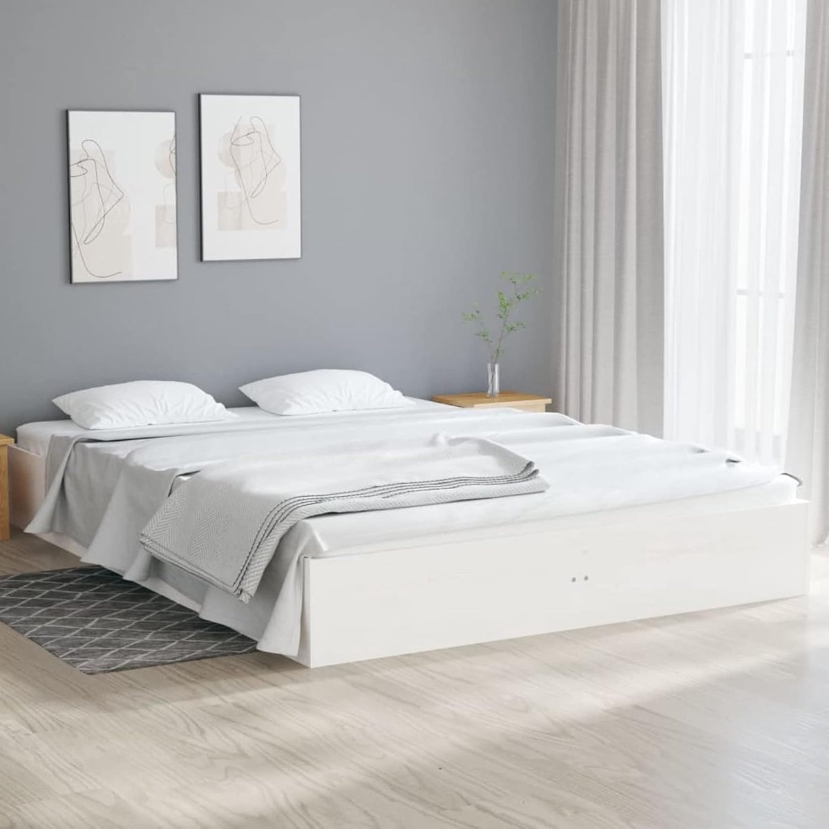 Houten bed massief houten bed ledikant bed met lattenbodem bedframe slaapkamermeubel eenpersoonsbed wit 120x190 cm 4FT Small Double