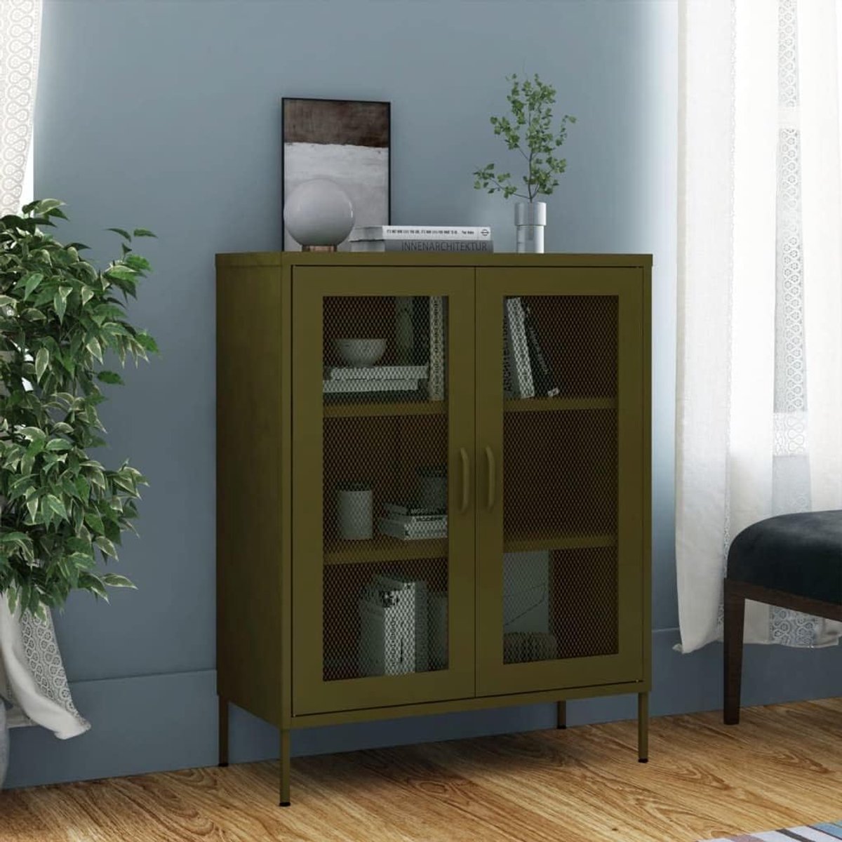 Opbergkast slaapkamer slaapkamerkast opbergkast olijfgroen 80 x 35 x 101,5 cm staal