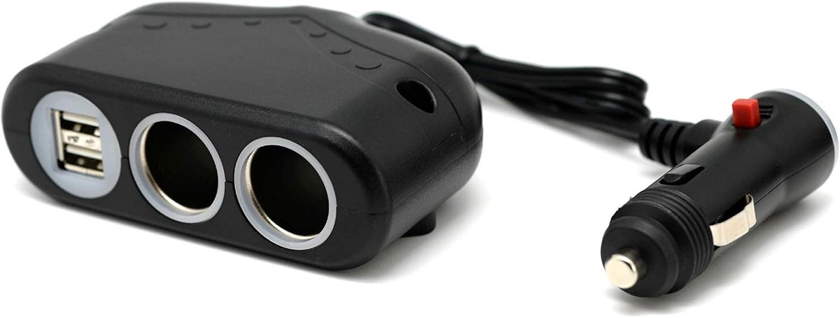 Top 3,3 Amp drievoudige autolader met meerdere stopcontacten - (2 USB-poorten + 2 sigarettenaanstekers) Geschikt voor auto's, vrachtwagens en schepen - Gemaakt in Taiwan