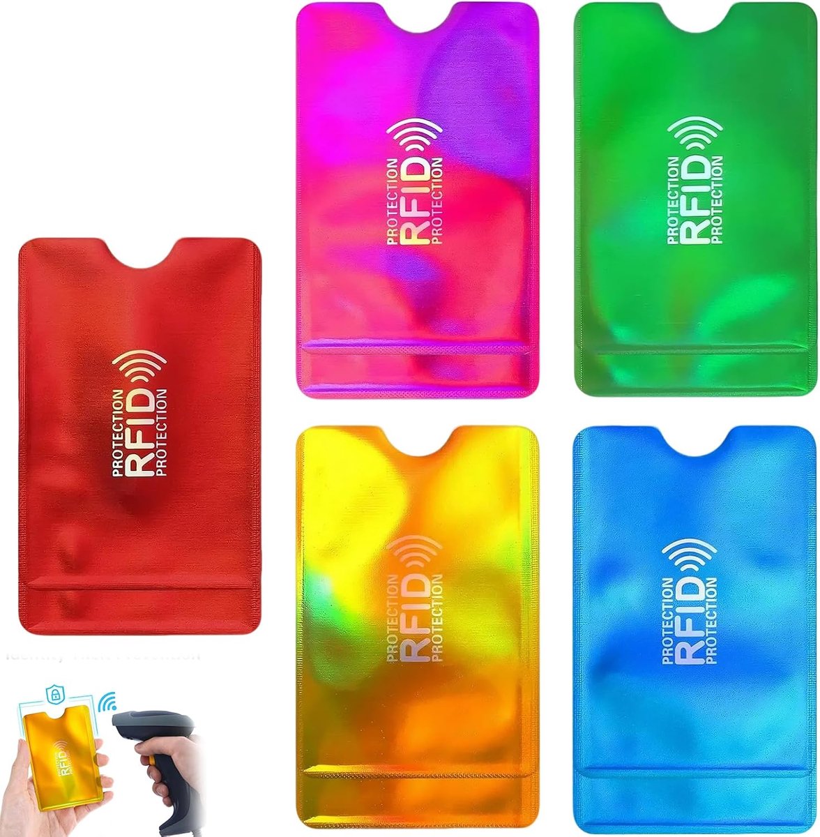 10 stuks RFID-blokkerende kaartenhoezen, NFC beschermhoes, EC kaart, ultradunne beschermhoes voor creditcards en identiteitskaarten, 5 kleuren