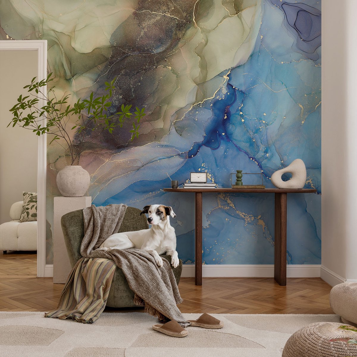 Coloray Vliesbehang - Bruin Snellijm Behang - 104x70 cm - Kleurrijk Abstract Muurschildering - Slaapkamer behang Deel - Fotobehang Vlies - Slaapkamer behang