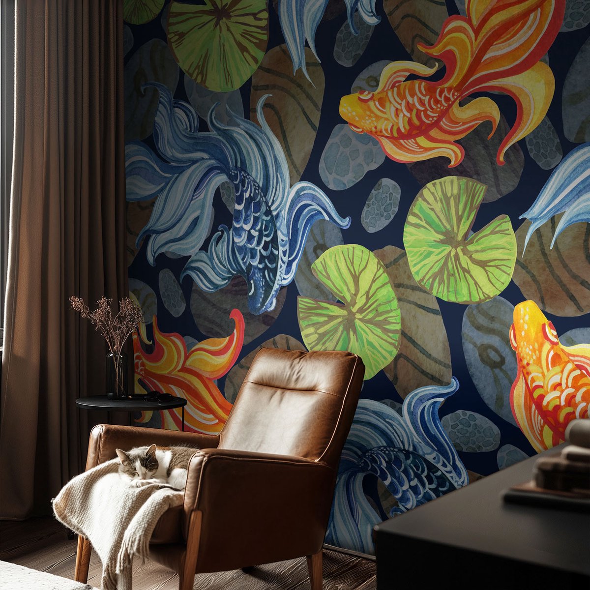 Coloray Vliesbehang - Zwart Snellijm Behang - 104x70 cm - Vispatronen Fotobehang Vlies - Woonkamer behang Dieren - Muurschildering - Hal behang