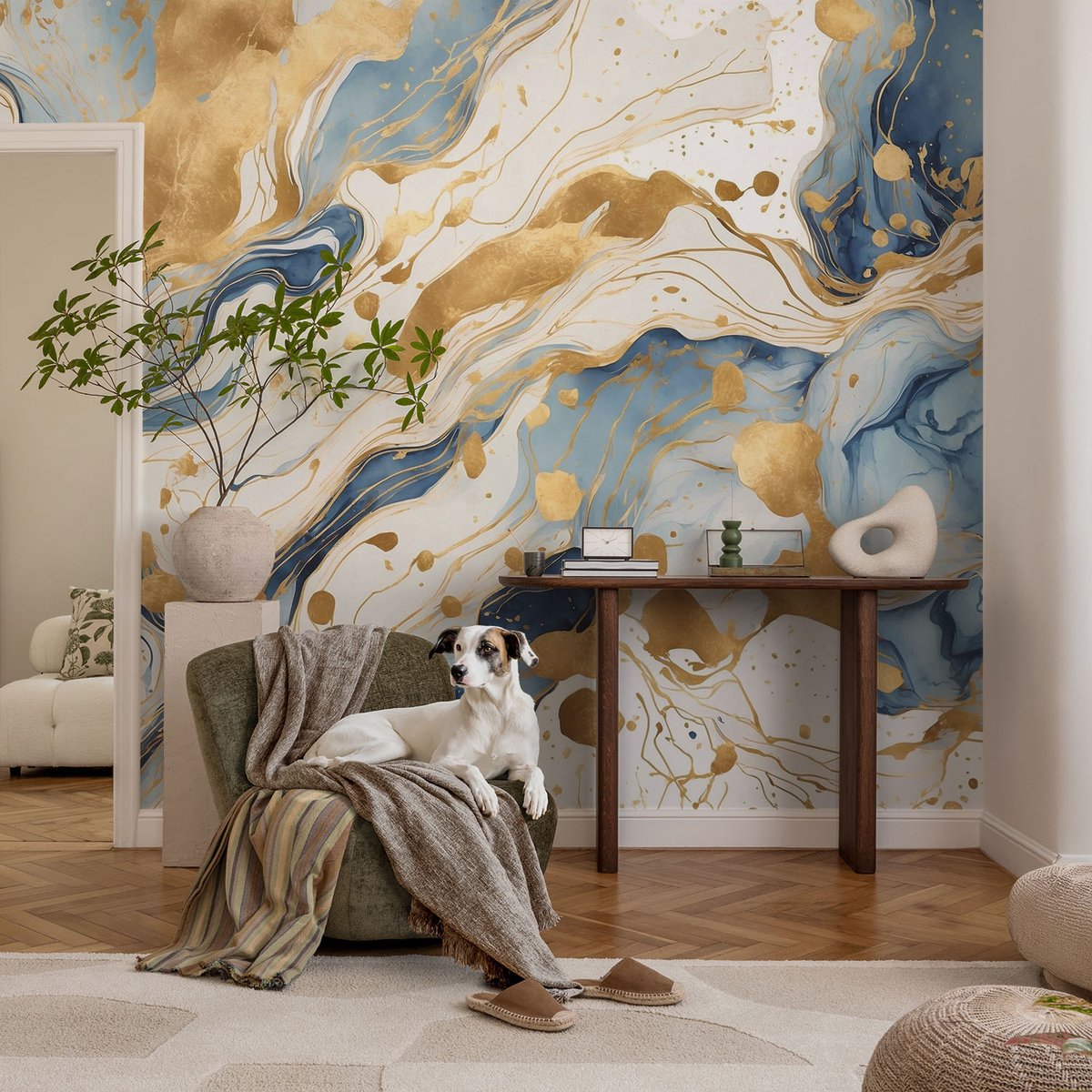 Coloray Vliesbehang - Wit Snellijm Behang - 104x70 cm - Abstracte Elegantie Fotobehang Vlies - Woonkamer behang Abstractie - Muurschildering - Woonkamer behang
