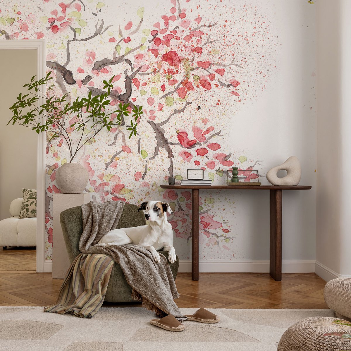 Coloray Vliesbehang - Wit Snellijm Behang - 104x70 cm - Bloeiende Takken Muurschildering - Gang behang Bloemen En Planten - Fotobehang Vlies - Slaapkamer behang