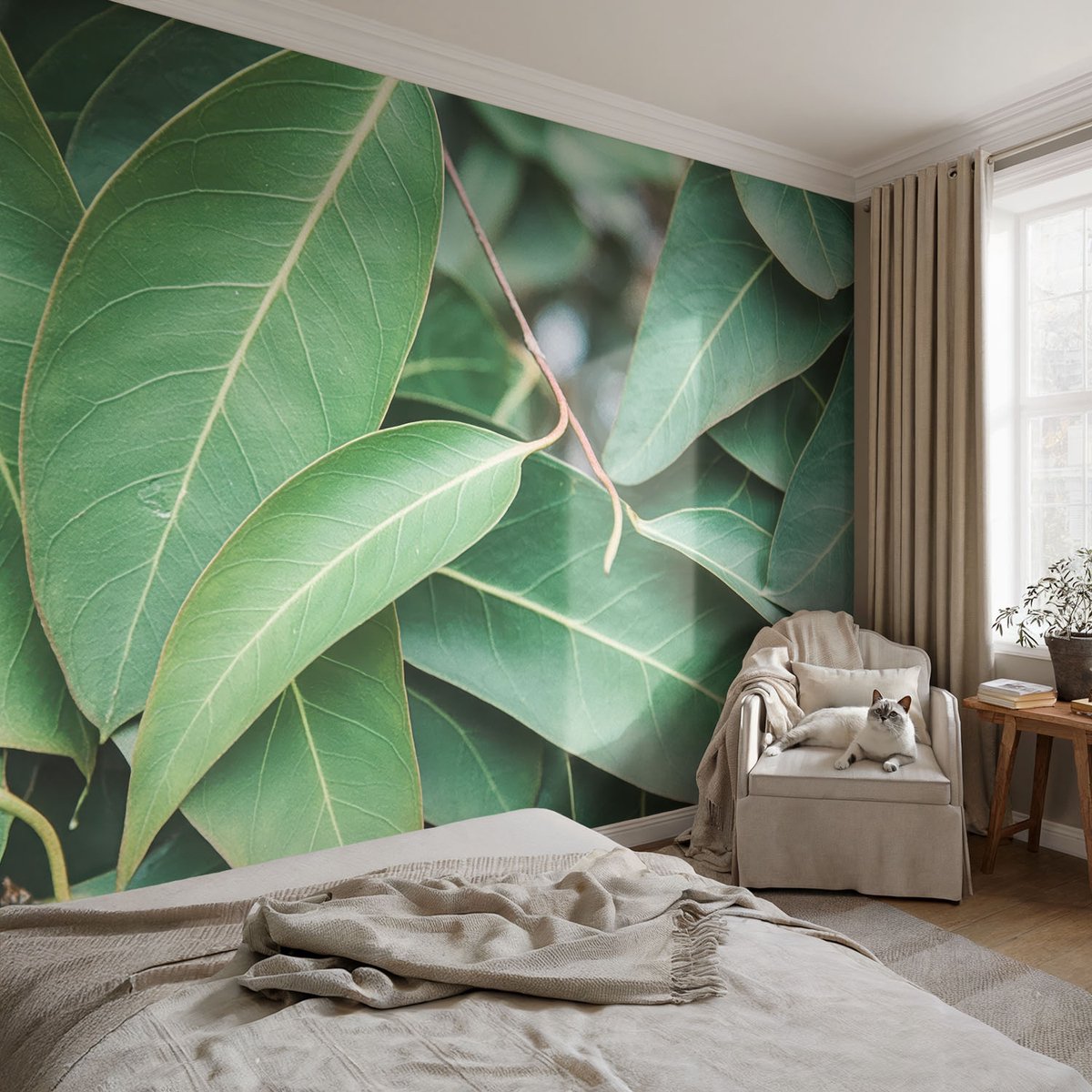 Coloray Vliesbehang - Groente Snellijm Behang - 104x70 cm - Groene Bladeren Fotobehang Vlies - Hal behang Bloemen En Planten - Muurschildering - Woonkamer behang