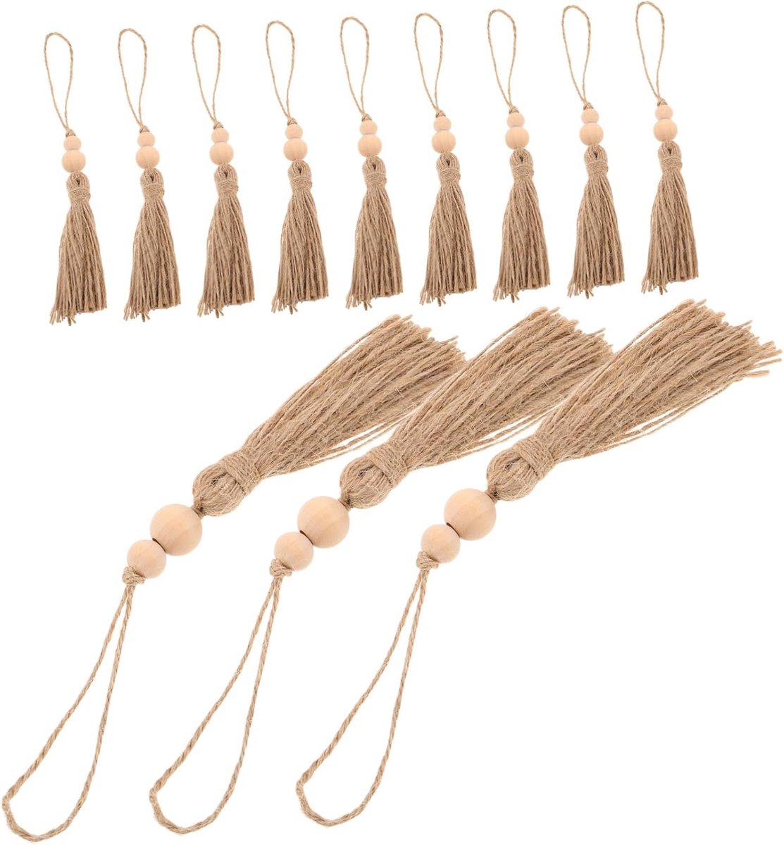 12 Stuks Delige Bohemian Jute Tassels met Kralen Handgemaakte Hangdecoratie voor DIY Projecten Geschikt voor Kerstbomen Feest Huiskamerdecoratie