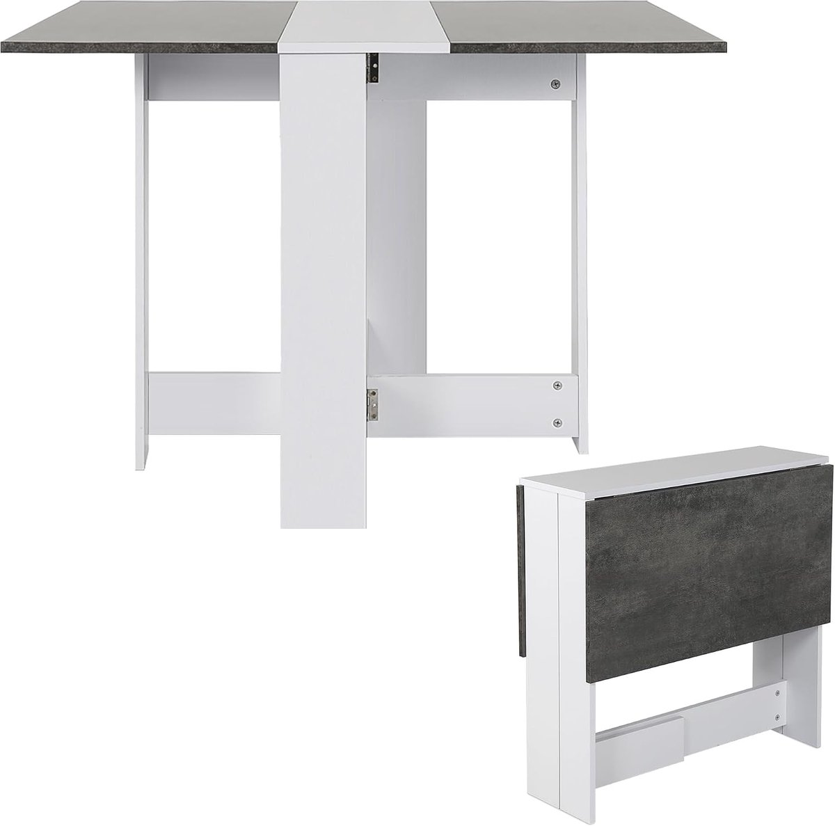 102,5 × 76 × 73 cm, Scandinavische eettafel, rechthoekige opvouwbare houten tafel, inklapbare eettafel, houten keukentafel, bistrotafel voor 1-6 personen (wit-grijs I)