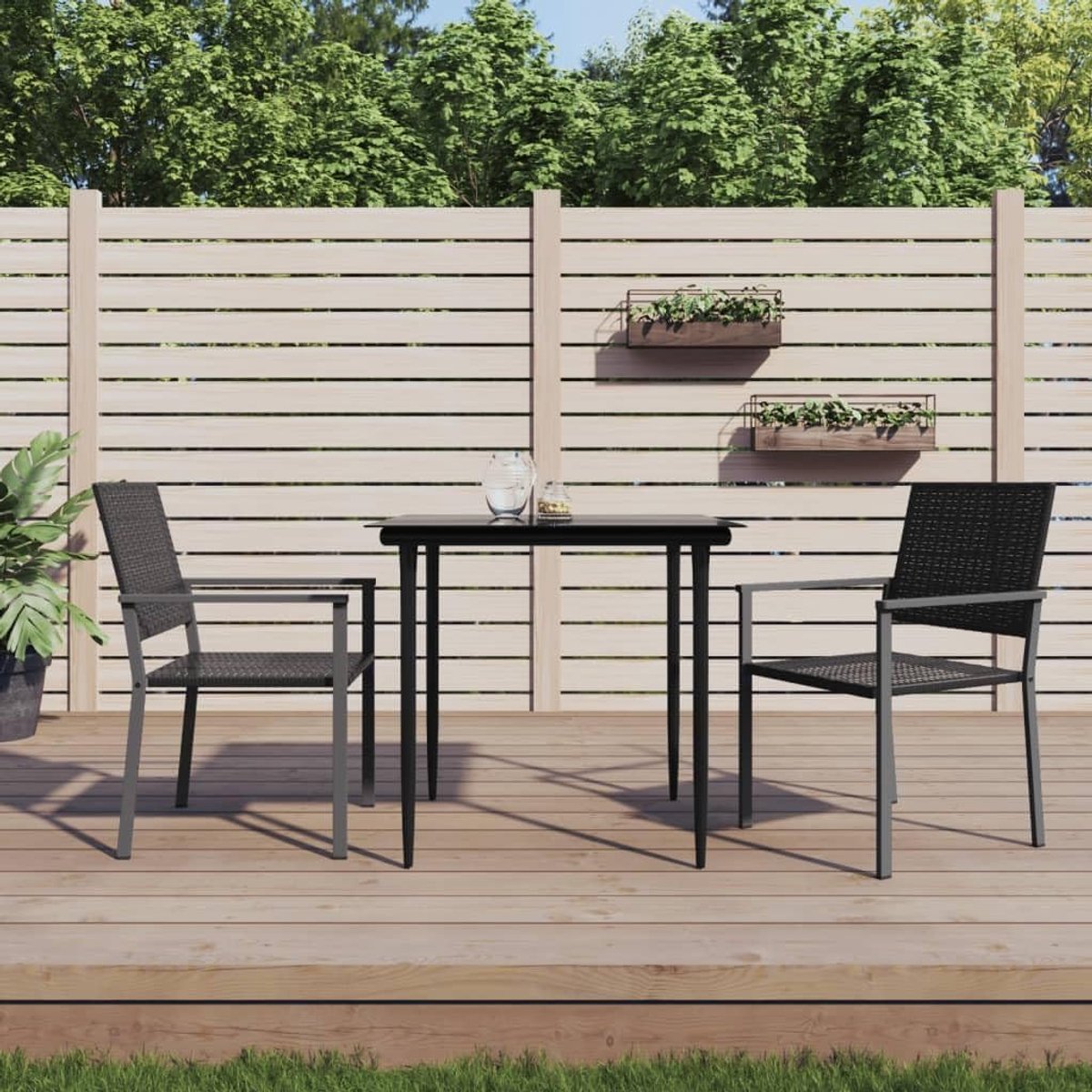 Polyrotan zwart 2 stuks, stalen frame, 54 x 62,5 x 89 cm, rugleuning en armleuningen, tot 110 kg per zitting