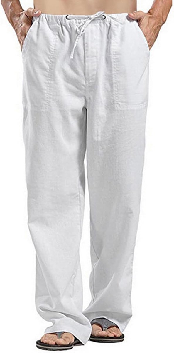 Linnen broek voor heren, zomer, strandbroek, licht, elastisch, yogabroek