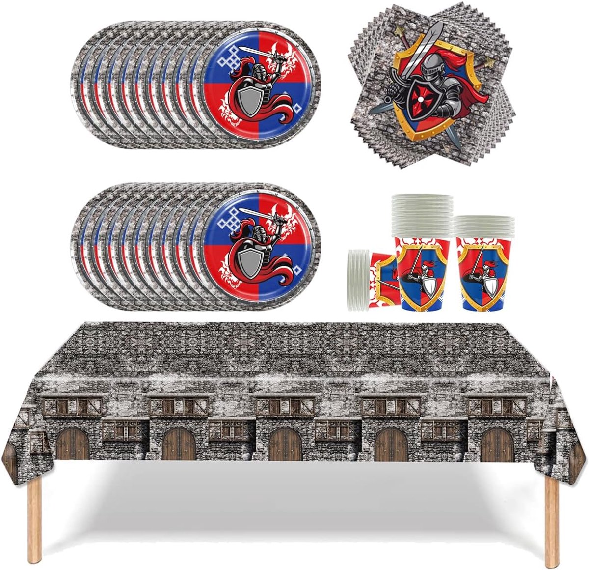 61-delig Spartaans krijgerfeestservies, ridderservies voor oldtimers, servies voor kinderfeestdecoratie, 20 personen