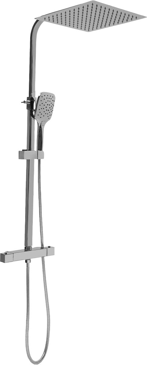 Douchesysteem met douche-garnituur, complete set, wanddouchearmatuur, complete set, douchesysteem met 30 cm roestvrij staal, regendouche, 3 straalsoorten, douchekop in zilver