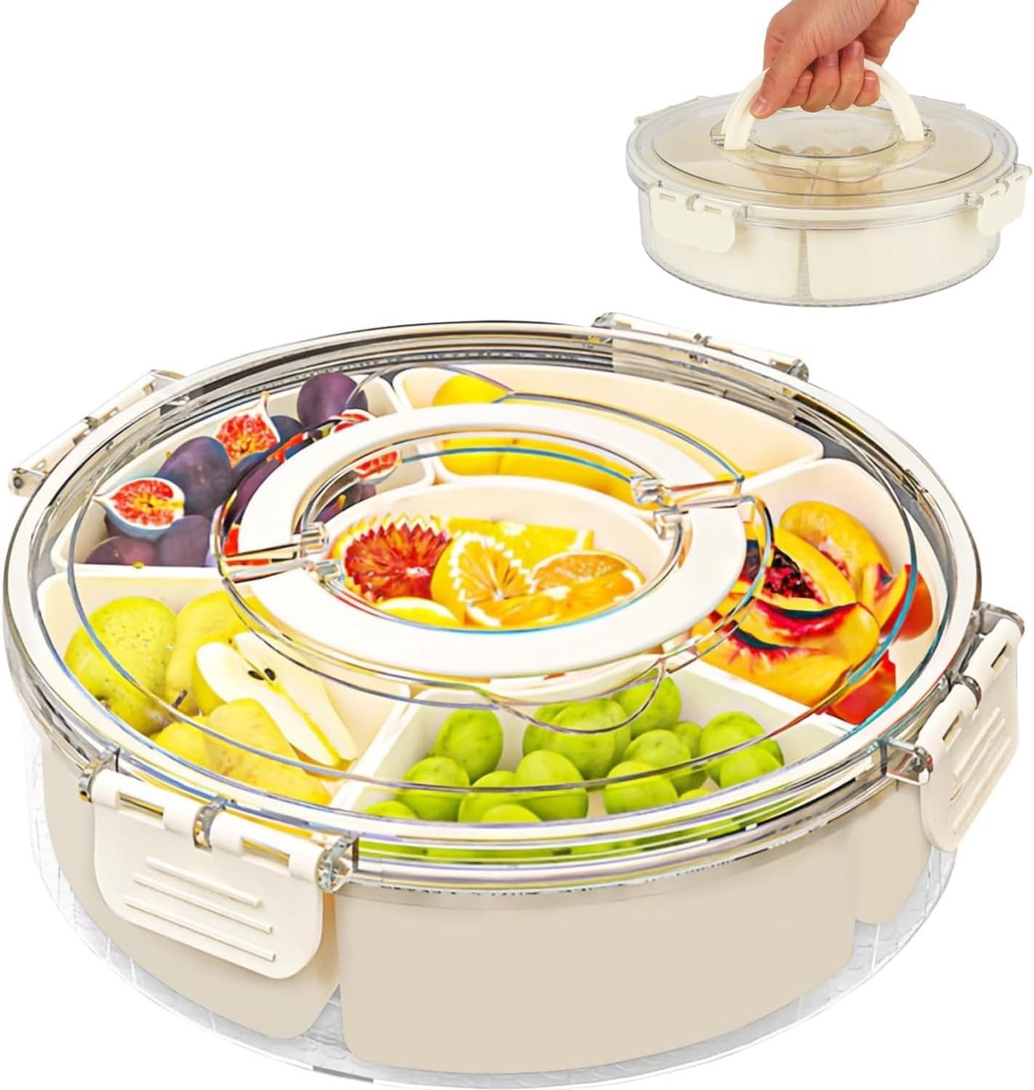 Snackbox met 6 uitneembare vakken en deksel, snackdienblad