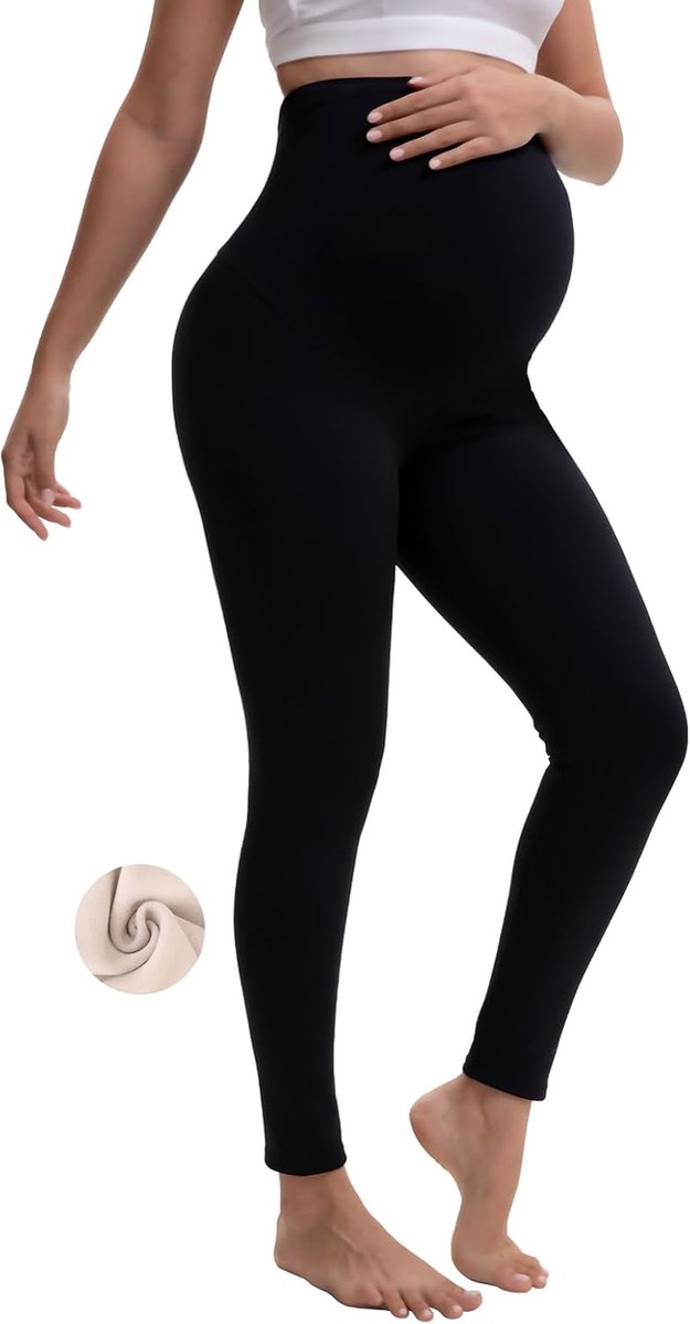 Gevoerde Zwangerschapslegging voor Dames, Hooggetailleerde Ondoorzichtige Zwangerschapsbroek, Stretch Gebreide Stof op de Bui (DE/NL/SE/PL, Alfabetisch, M, Regular, Regular, Zwart)