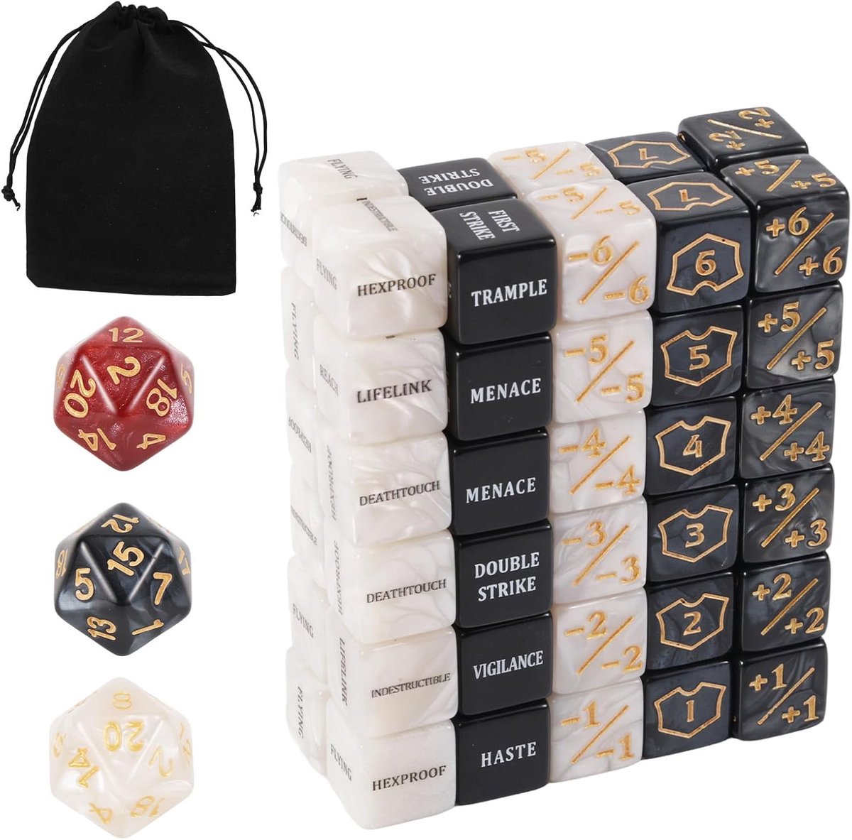 63st MTG Counter Dice Set, Vaardigheden Trefwoorden -1/+1 Leven Counter Dice Commander Buff Tokens & Schild voor MTG TCG & Kaartspellen Accessoires