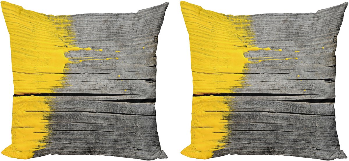 ABAKUHAUS Geel Sierkussenhoes Set van 2, Vintage Holzbrett, Modern Accent Dubbelzijdige Digitale Print, 50x50, Geel Grijs