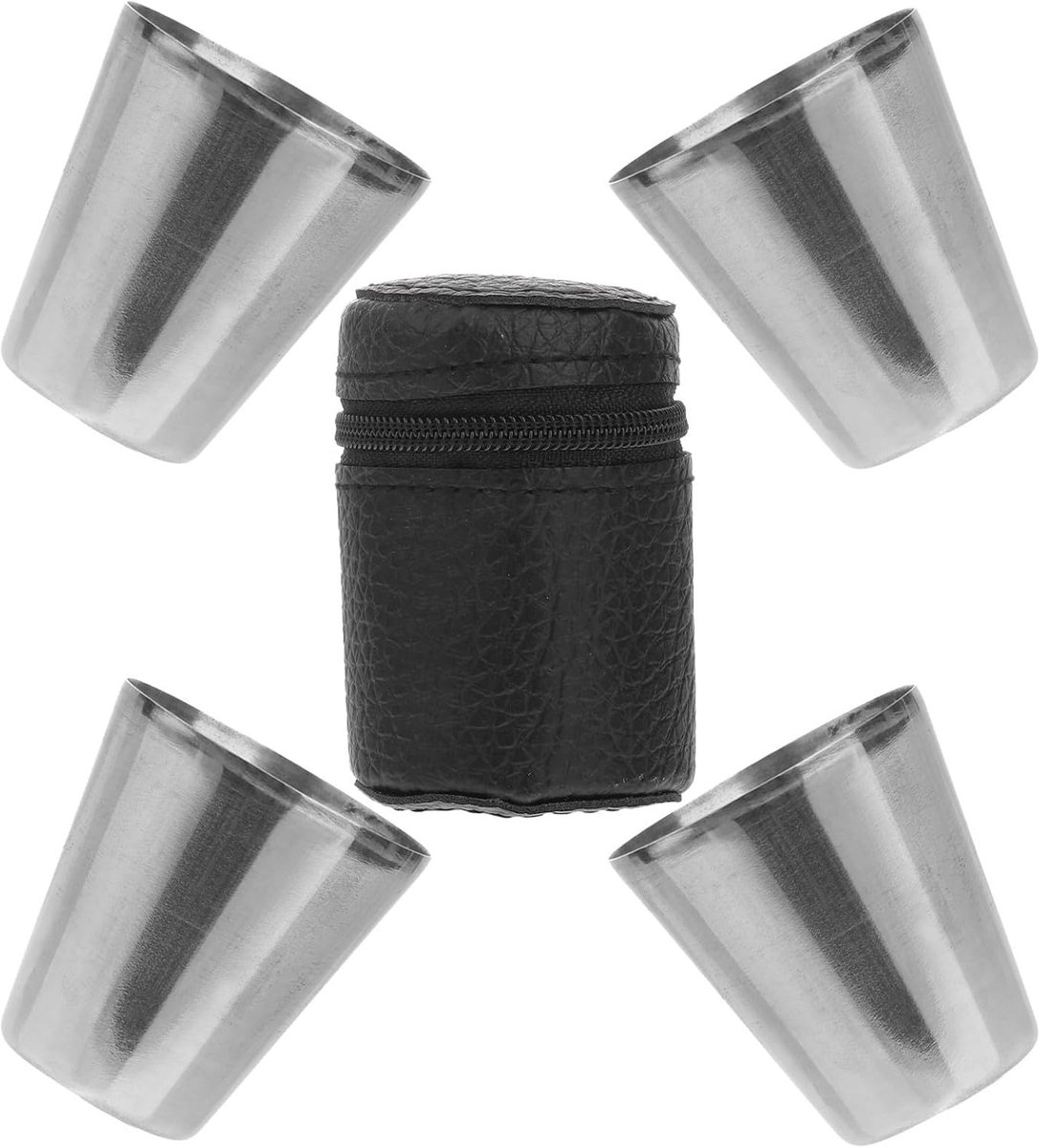4 Stuks Metalen Beker Geribbeld Glaswerk Mini-koffiekopjes Stalen Schot Doorzichtige Koffiemokken Roestvrij Kopje Bourbon Glazen Laars Drink Shot Glaasjes Wijnglazen