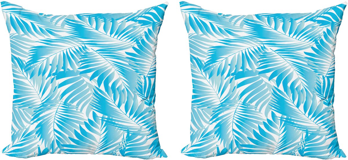 ABAKUHAUS Tropisch Sierkussenhoes Set van 2, Exotische Miami Palms, Modern Accent Dubbelzijdige Digitale Print, 60x60, Turquoise Aqua Blauw