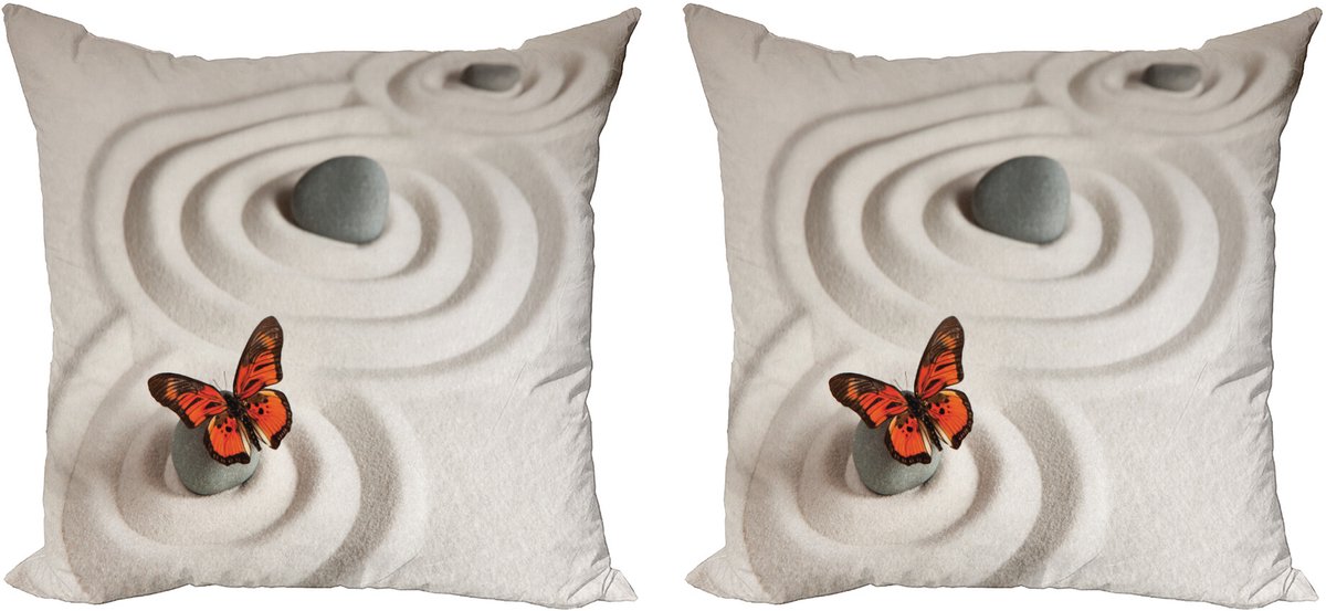 ABAKUHAUS Vlinder Sierkussenhoes Set van 2, Rots Serenity, Modern Accent Dubbelzijdige Digitale Print, 60x60, Oranje Beige