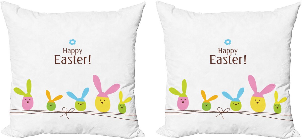 ABAKUHAUS Ostern Sierkussenhoes Set van 2, Simplistic Cartoon Eggs, Modern Accent Dubbelzijdige Digitale Print, 45x45, Meerkleurig