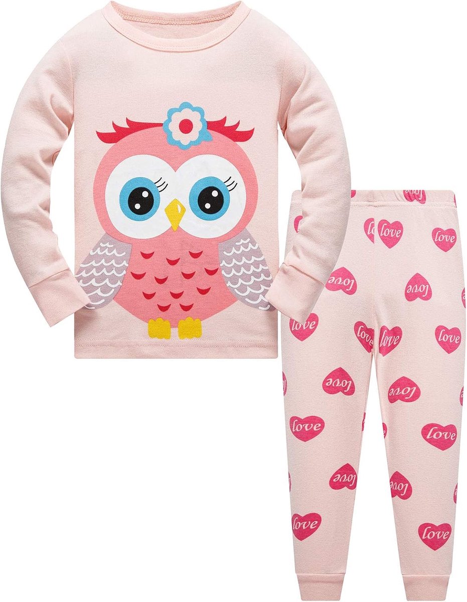 katoen, eenhoorn, lange mouwen, tweedelige pyjama-set, schattige panda, kindernachtkleding, winter, Kerstmis, pyjama, maat 1-12 jaar, uil, 3-4 Jaren