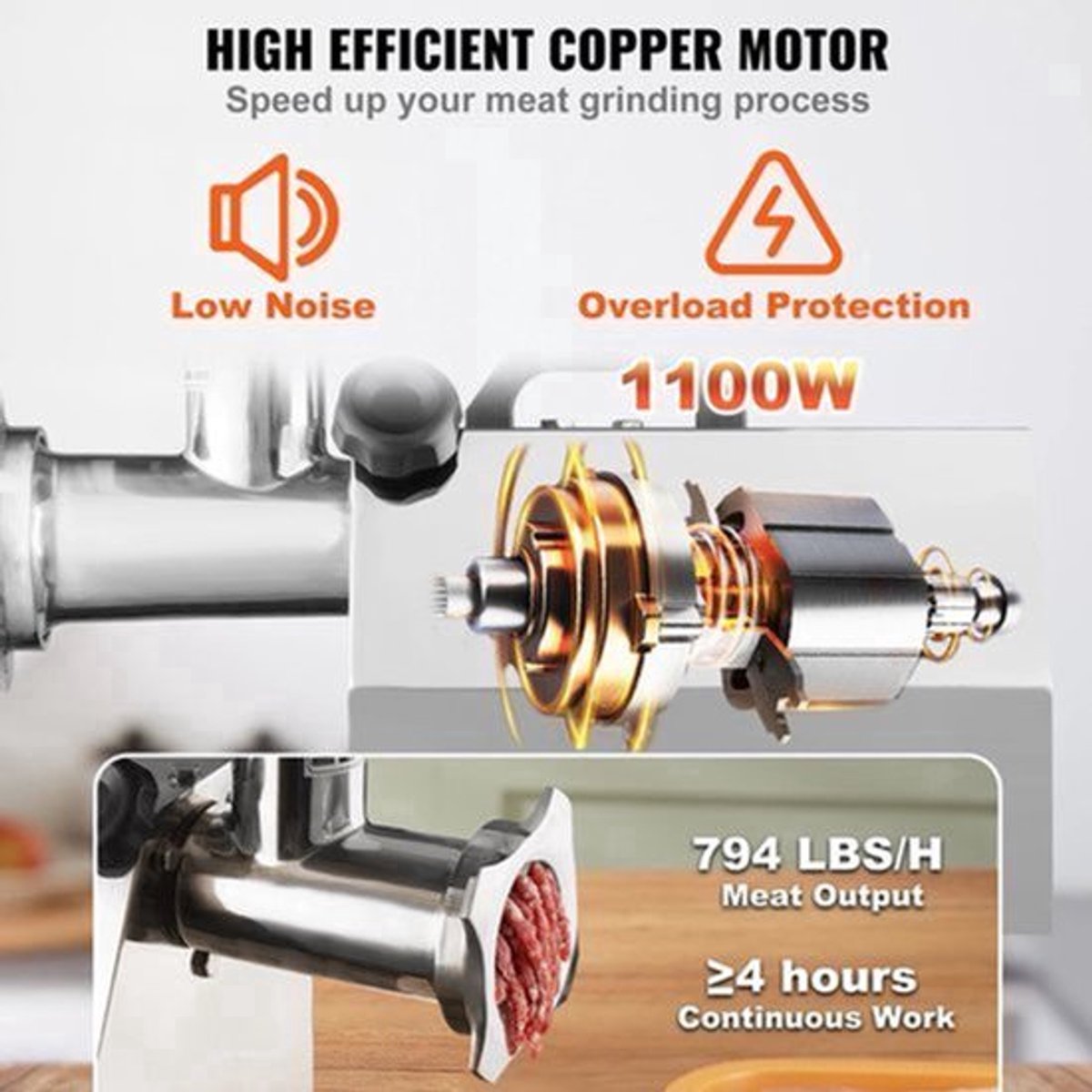 Elektrische Vleesmaler – Vleeshacker – Gehaktmolen – Worstmaker – 1100W Motor – RVS Constructie