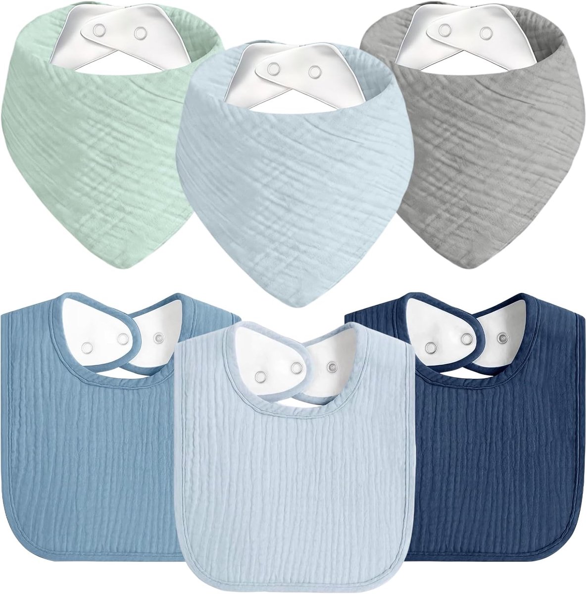 Slabbetjes 6/8 stuks, U-vormig/bandana kwijl slabbetjes 100% katoen, zacht en absorberend met verstelbare drukknopen, voor uniseks babymeisjes en jongens