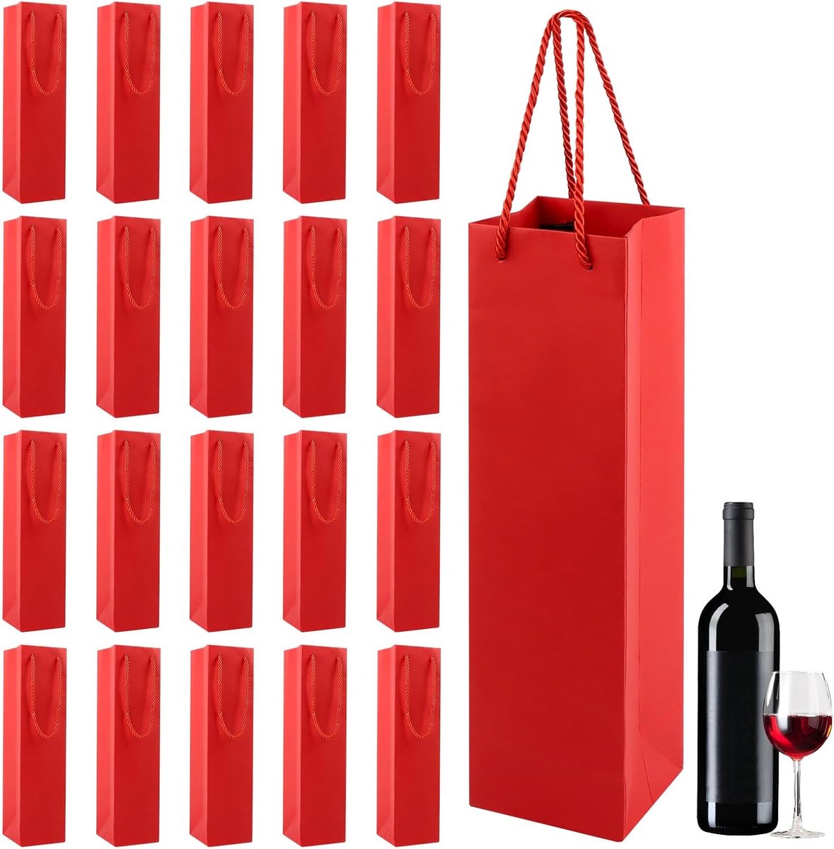 20 stuks geschenkzakjes voor wijn, papieren zakken voor wijn, kraftpapier, wijnzakken, wijnverpakking, geschenkzakjes voor flessen, voor bruiloft, feest, banket