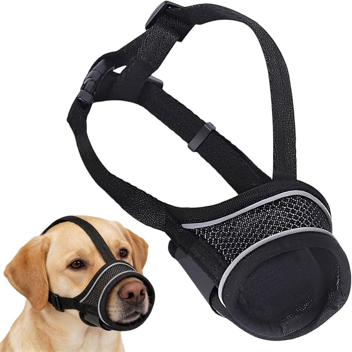 Muilkorf voor grote honden, muilkorf, muilkorf voor middelgrote honden, muilkorf hond, verstelbaar huisdiermasker, ademend, zacht mesh, zwart, maat S, bijten kauwen